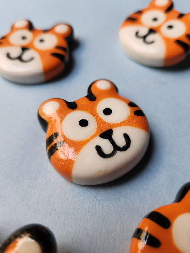Handmade Tiger ceramic pin